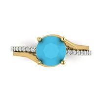 1.71 ct Round Cut Simulated Turquoise Solitaire with Simulated Diamond Accents 18K White/Yellow Gold Womens Engagement Ring
