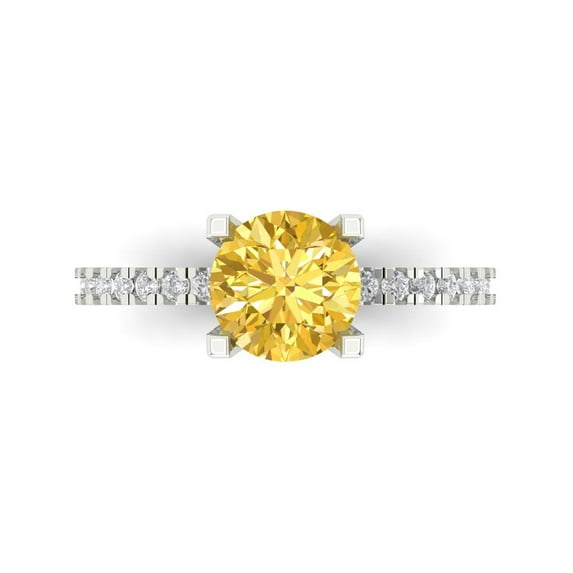 1.71 ct Round Cut Simulated Yellow Diamond Solitaire with Simulated Diamond Accents 18K White Gold Womens Engagement Ring