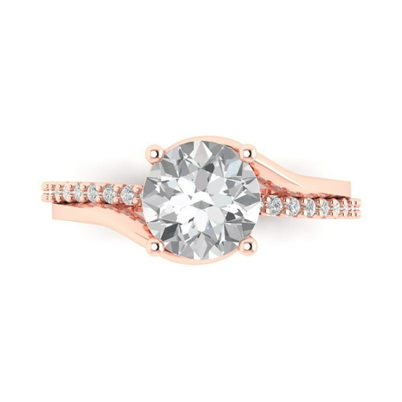 1.71 ctw Solitaire with Zirconia Diamond Accents Anniversary Ring for Women | Round Cut White Sapphire | Hyperallergenic Solid 18K Rose Gold