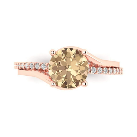 1.71 ct Round Cut Yellow Moissanite Solitaire with Simulated Diamond Accents 14K Rose Gold Womens Engagement Ring