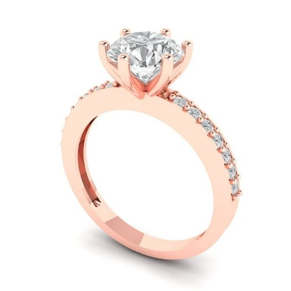 1.71 ct round cut clear Zircon 14k rose gold Bridal Wedding Engagement Promise Anniversary Ring for Women size 3.75