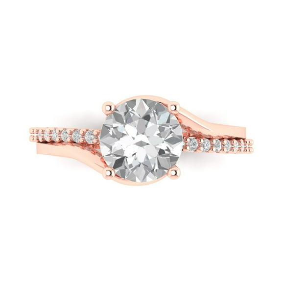 Solitaire with Accents Engagement Ring for Women - 1.71ct Moissanite in 14K Rose Gold Promise Ring