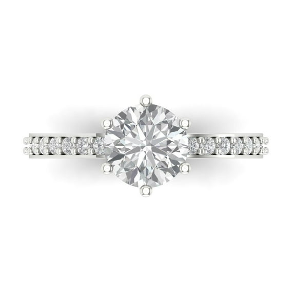 Solitaire with Accents Engagement Ring for Women - 1.71ct Moissanite in 14K White Gold Promise Ring