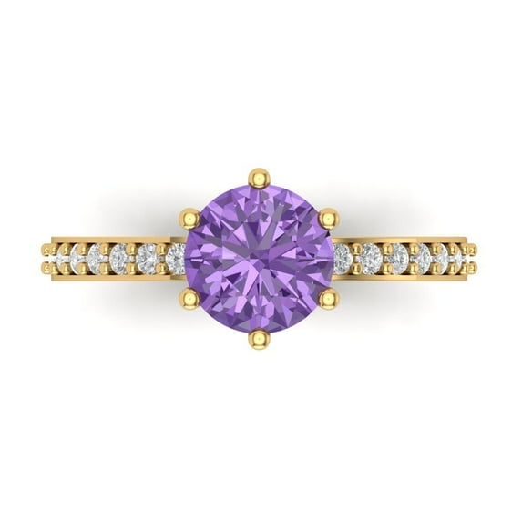 Solitaire with Accents Engagement Ring for Women - 1.71ct Simulated Alexandrite in 14K Yellow Gold Promise Ring