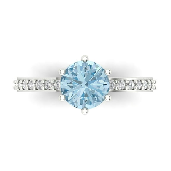 1.71ct Round Cut Blue Crystal 14k White Gold Engraving Statement Bridal Wedding Designer Ring Size 7.5