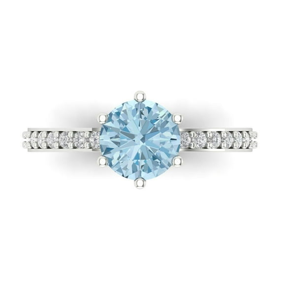 1.71ct Round Cut Blue Crystal 18k White Gold Engraving Statement Bridal Wedding Designer Ring Size 7.5