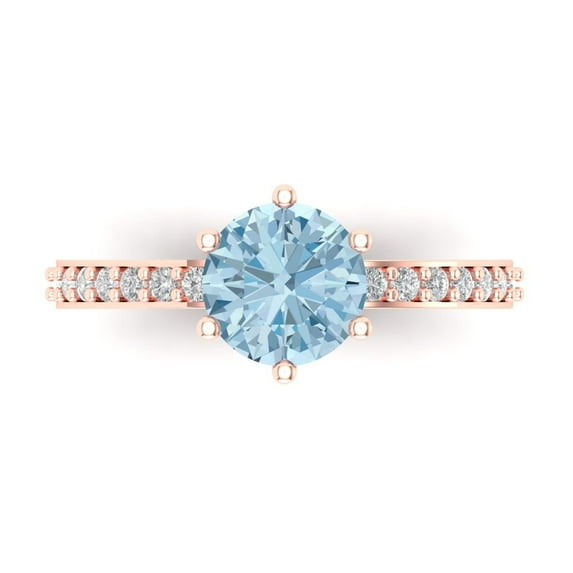 1.71ct Round Cut Blue Natural Sky Blue Topaz 14k Pink Rose Gold Engraving Statement Bridal Wedding Designer Ring Size 9