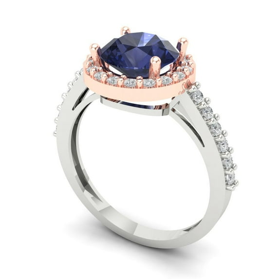 1.71ct Round Cut Blue Natural Sky Blue Topaz 18k Pink Rose Gold Engraving Statement Bridal Wedding Designer Ring Size 10.75