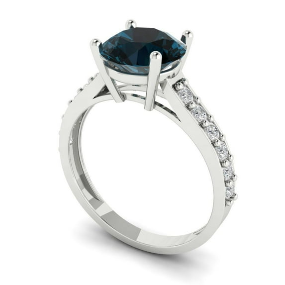 1.71ct Round Cut Blue Natural Swiss Blue Topaz 14k Pink Rose Gold Engraving Statement Bridal Wedding Designer Ring Size 9.25