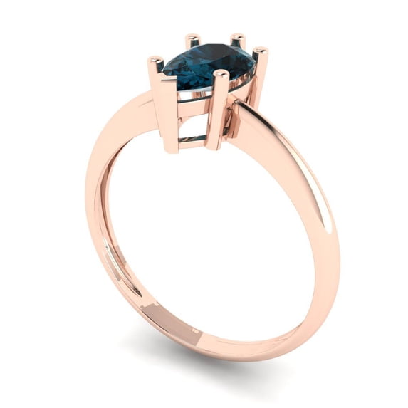 1.71ct Round Cut Blue Natural Swiss Blue Topaz 14k Pink Rose Gold Engraving Statement Bridal Wedding Designer Ring Size 5