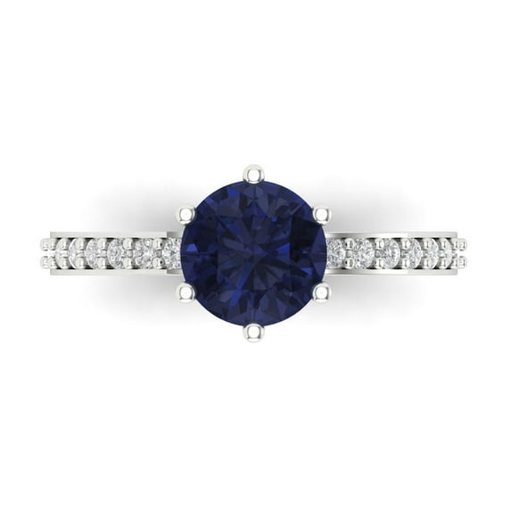 1.71ct Round Cut Blue Sapphire 14k White Gold Engraving Statement Bridal Wedding Designer Ring Size 10