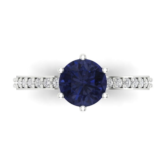 1.71ct Round Cut Blue Sapphire 14k White Gold Engraving Statement Bridal Wedding Designer Ring Size 8.5