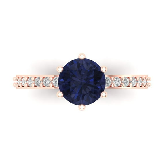 1.71ct Round Cut Blue Sapphire 18k Pink Rose Gold Engraving Statement Bridal Wedding Designer Ring Size 4
