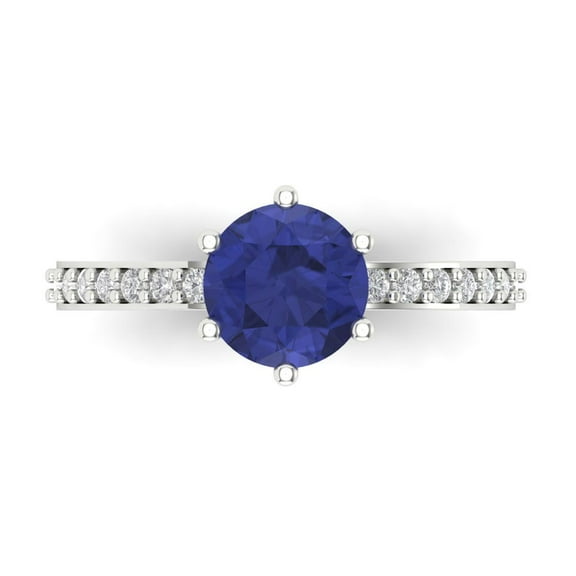 1.71ct Round Cut Blue Tanzanite 14k White Gold Engraving Statement Bridal Wedding Designer Ring Size 7.5