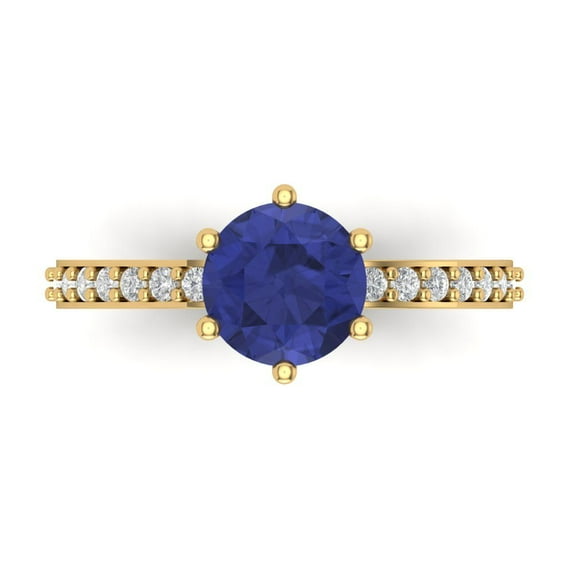 1.71ct Round Cut Blue Tanzanite 18k Yellow Gold Engraving Statement Bridal Wedding Designer Ring Size 4