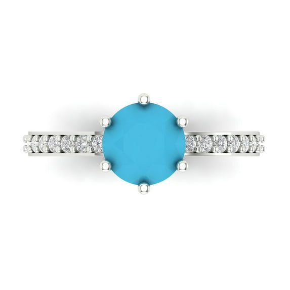 1.71ct Round Cut Blue Turquoise 18k White Gold Engraving Statement Bridal Wedding Designer Ring Size 9