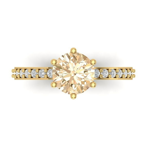 1.71ct Round Cut Brown Natural Morganite 14k Yellow Gold Engraving Statement Bridal Wedding Designer Ring Size 7.5