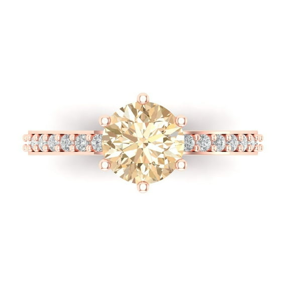 1.71ct Round Cut Brown Natural Morganite 18k Pink Rose Gold Engraving Statement Bridal Wedding Designer Ring Size 8.5