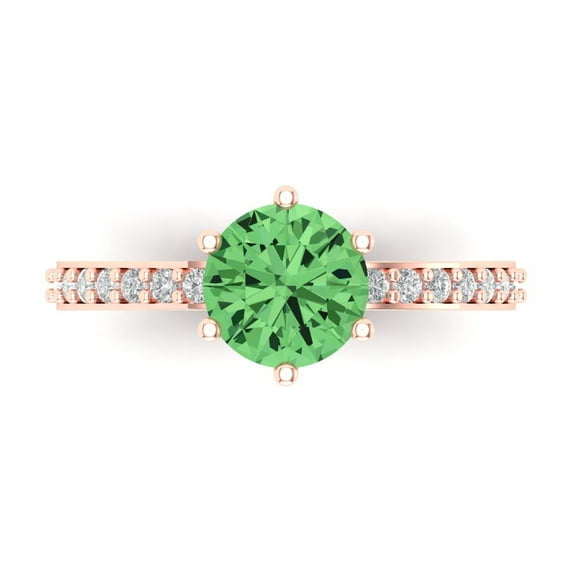 1.71ct Round Cut Green Crystal 14k Pink Rose Gold Engraving Statement Bridal Wedding Designer Ring Size 7.5