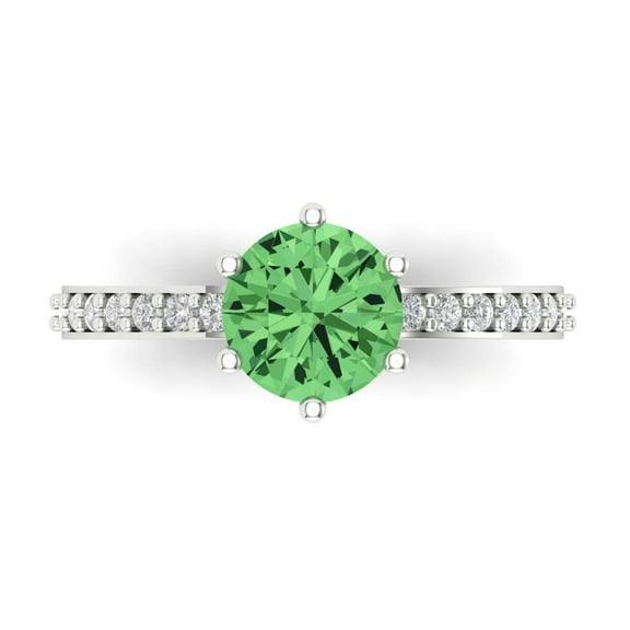 1.71ct Round Cut Green Crystal 14k White Gold Engraving Statement Bridal Wedding Designer Ring Size 7.5