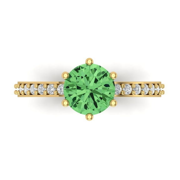 1.71ct Round Cut Green Crystal 14k Yellow Gold Engraving Statement Bridal Wedding Designer Ring Size 7.5