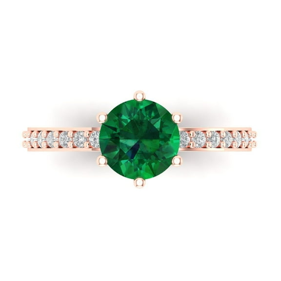 1.71ct Round Cut Green Emerald 14k Pink Rose Gold Engraving Statement Bridal Wedding Designer Ring Size 7.5