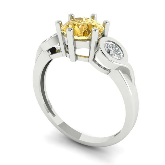 1.71ct Round Cut White Sapphire 14k Yellow Gold Engraving Statement Bridal Wedding Designer Ring Size 7.75