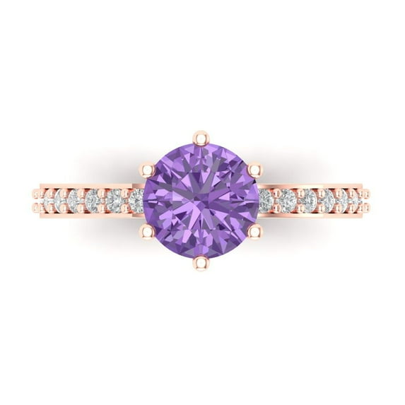 1.71ct Round Cut Purple Alexandrite 18k Pink Rose Gold Engraving Statement Bridal Wedding Designer Ring Size 5.5