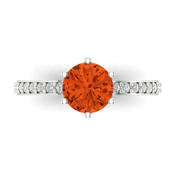 1.71ct Round Cut Red Crystal 14k White Gold Engraving Statement Bridal Wedding Designer Ring Size 7.5