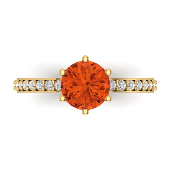 1.71ct Round Cut Red Crystal 14k Yellow Gold Engraving Statement Bridal Wedding Designer Ring Size 8