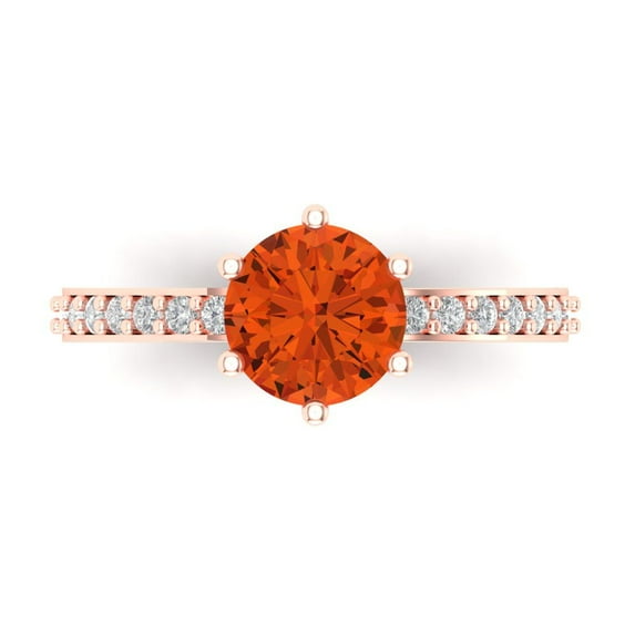 1.71ct Round Cut Red Crystal 18k Pink Rose Gold Engraving Statement Bridal Wedding Designer Ring Size 10.5