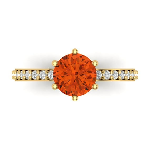 1.71ct Round Cut Red Crystal 18k Yellow Gold Engraving Statement Bridal Wedding Designer Ring Size 9