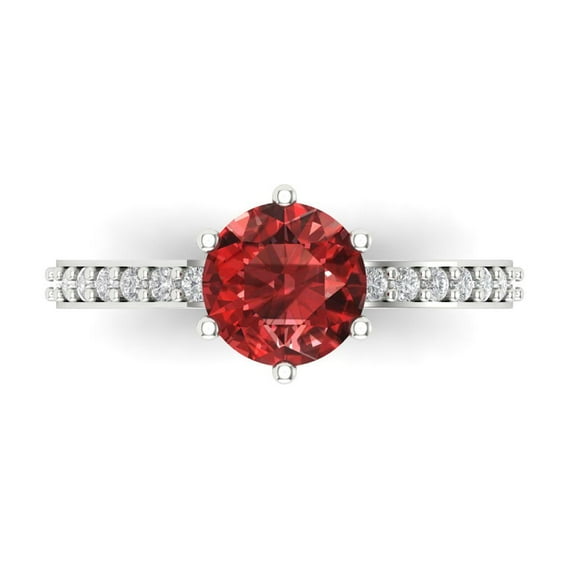 1.71ct Round Cut Red Natural Garnet 18k White Gold Engraving Statement Bridal Wedding Designer Ring Size 3.5