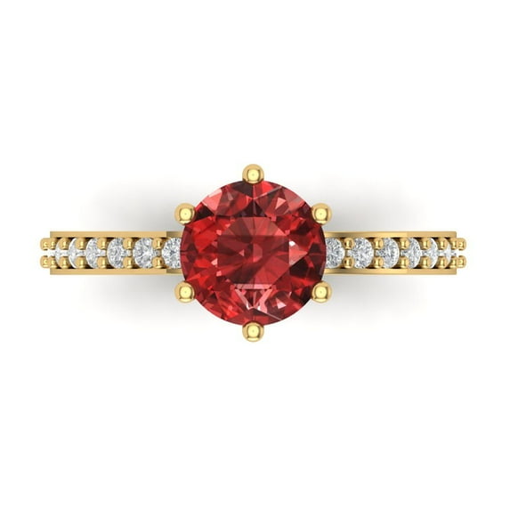 1.71ct Round Cut Red Natural Garnet 18k Yellow Gold Engraving Statement Bridal Wedding Designer Ring Size 8