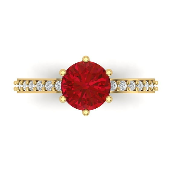 1.71ct Round Cut Red Ruby 18k Yellow Gold Engraving Statement Bridal Wedding Designer Ring Size 8