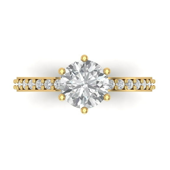 1.71ct Round Cut White Sapphire 14k Yellow Gold Engraving Statement Bridal Wedding Designer Ring Size 7.5