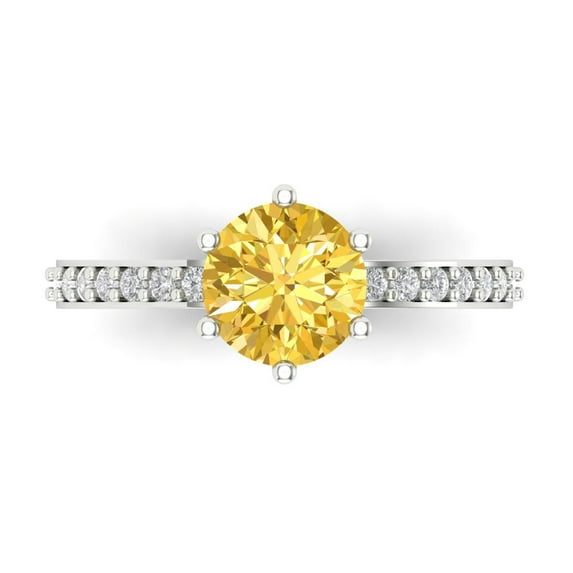 Clara Pucci 14K White Gold 1.71ct Yellow Solitaire with Accents Ring