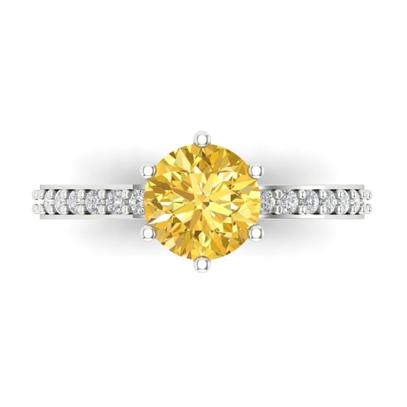 1.71ct Round Cut Yellow Crystal 14k White Gold Engraving Statement Bridal Wedding Designer Ring Size 6