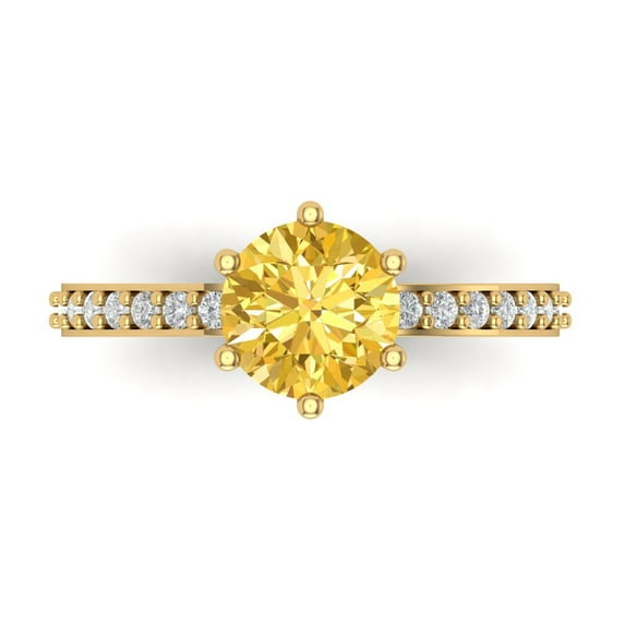1.71ct Round Cut Yellow Crystal 14k Yellow Gold Engraving Statement Bridal Wedding Designer Ring Size 7