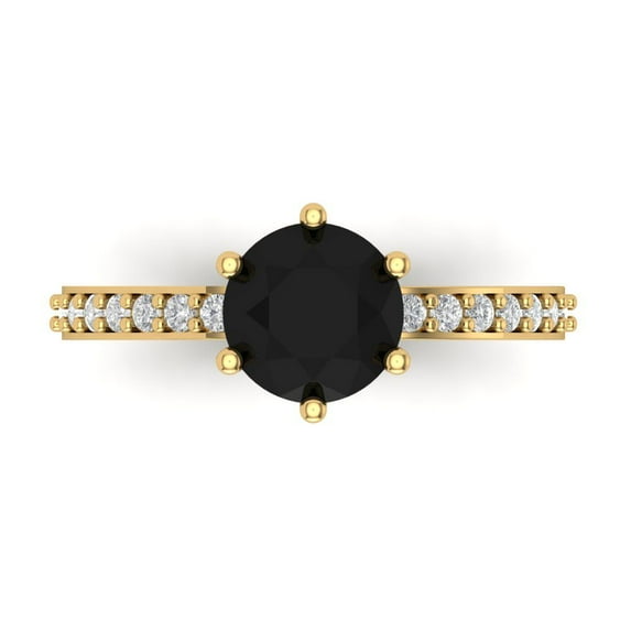 Clara Pucci 14K Yellow Gold Solid Gold Onyx Solitaire with Accents Anniversary Ring for Women - 1.71 cttw Round Cut