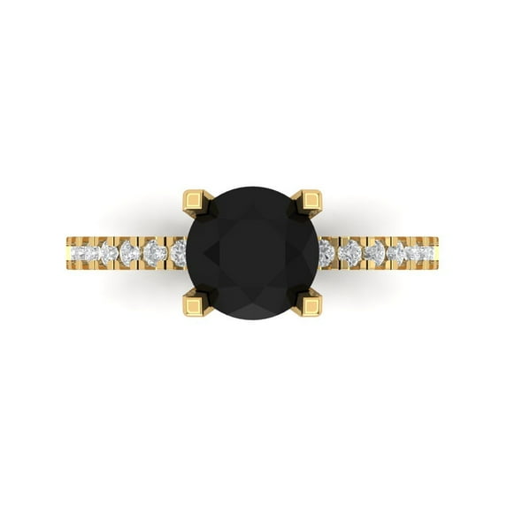 1.71 ct Round Cut Natural Onyx Solitaire with Simulated Diamond Accents 14K Yellow Gold Womens Engagement Ring
