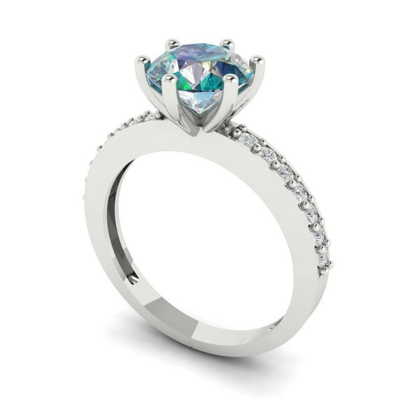 1.71ct round cut blue moissanite 14k white gold Bridal Wedding Engagement Promise Anniversary Ring for Women size 5.5