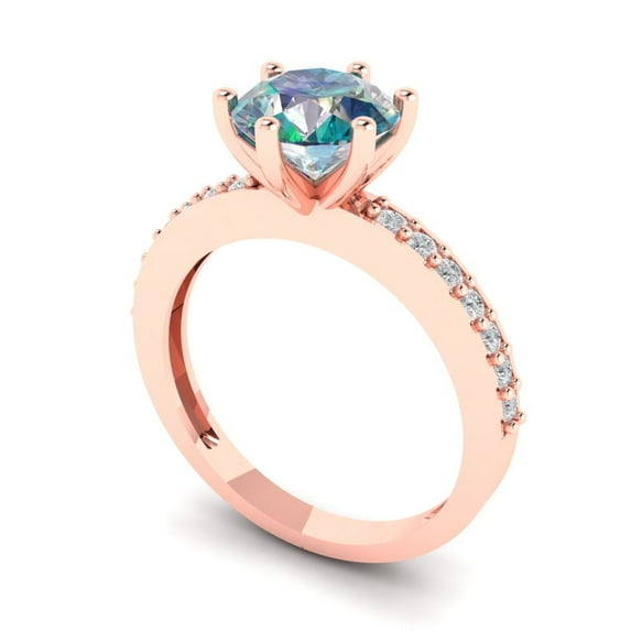 1.71ct round cut blue moissanite 18k rose gold Bridal Wedding Engagement Promise Anniversary Ring for Women size 6.75