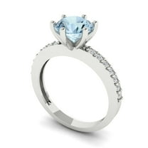 1.71ct round cut blue natural aquamarine 18k white gold Bridal Wedding Engagement Promise Anniversary Ring for Women size 3.75