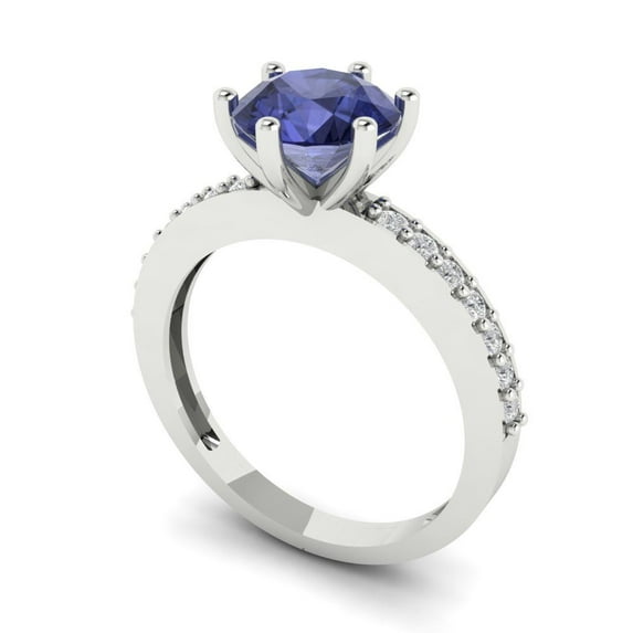 1.71ct round cut blue tanzanite 18k white gold Bridal Wedding Engagement Promise Anniversary Ring for Women size 3.5