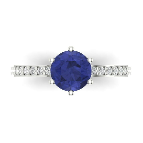 Clara Pucci 14K White Gold Solid Gold Tanzanite Solitaire with Accents Anniversary Ring for Women - 1.71 cttw Round Cut