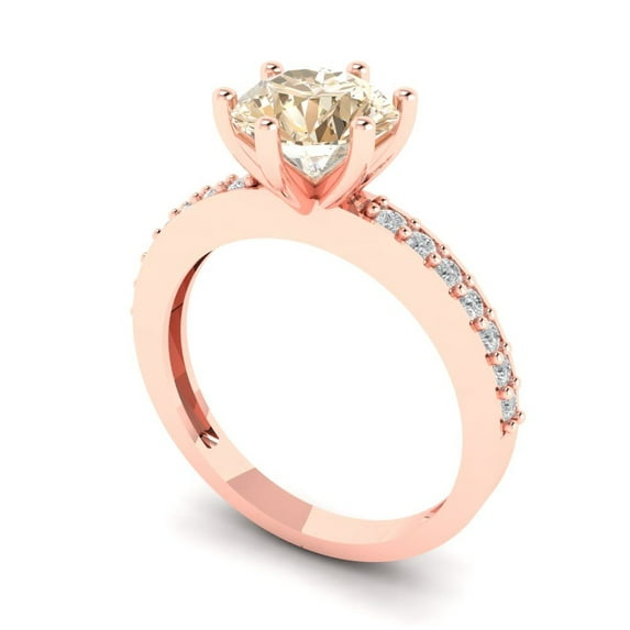 1.71ct round cut brown natural morganite 14k rose gold Bridal Wedding Engagement Promise Anniversary Ring for Women size 7