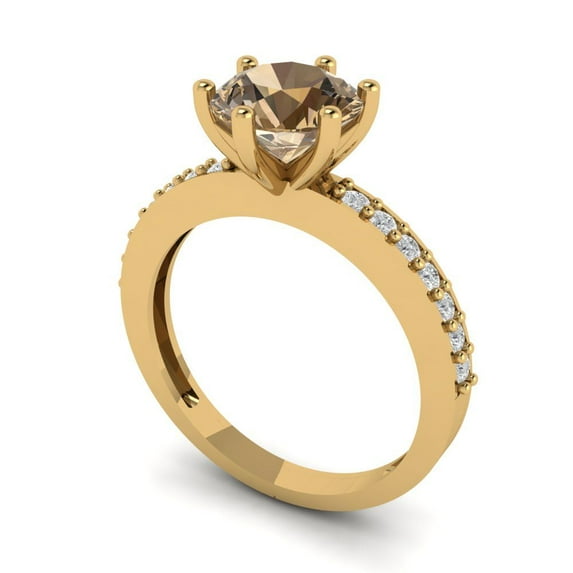 1.71ct round cut champagne Zircon 14k yellow gold Bridal Wedding Engagement Promise Anniversary Ring for Women size 10.25