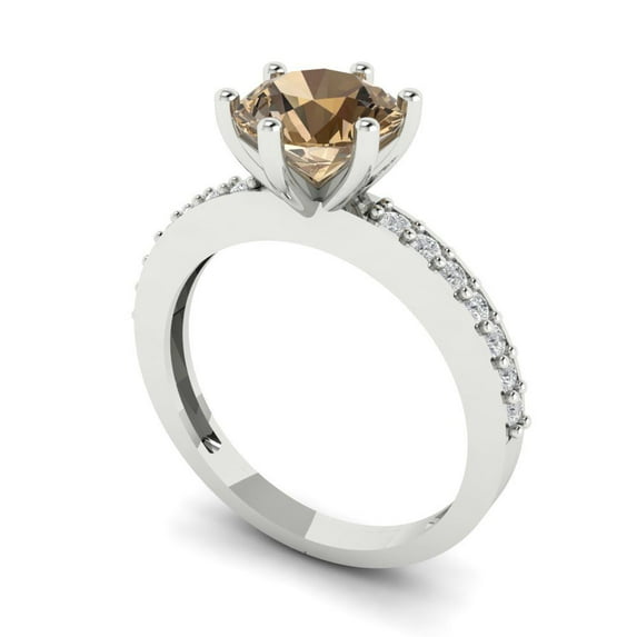 1.71ct round cut champagne Zircon 18k white gold Bridal Wedding Engagement Promise Anniversary Ring for Women size 6.25