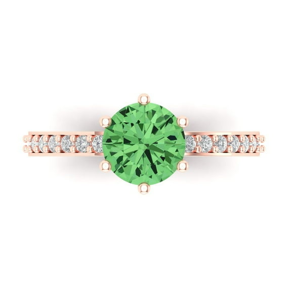 Clara Pucci 14K Rose Gold Solid Gold Green Solitaire with Accents Anniversary Ring for Women - 1.71 cttw Round Cut